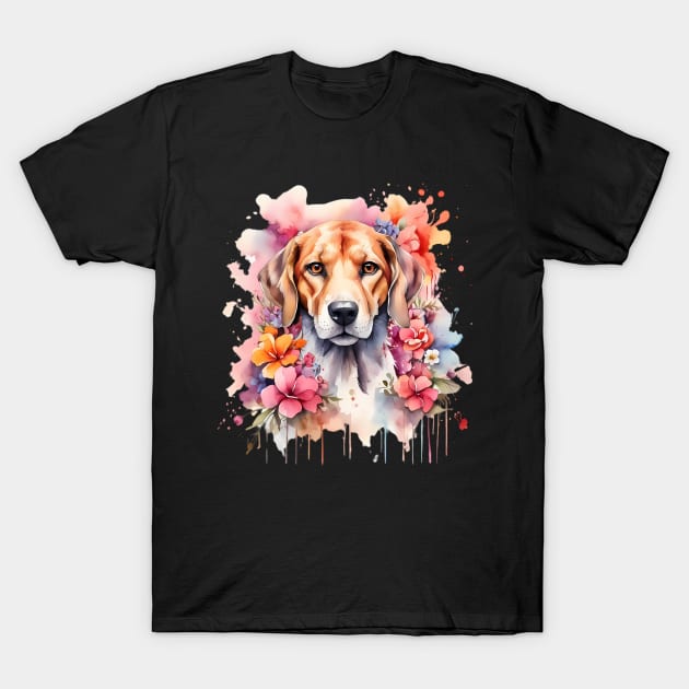 A foxhound decorated with beautiful watercolor flowers T-Shirt by CreativeSparkzz